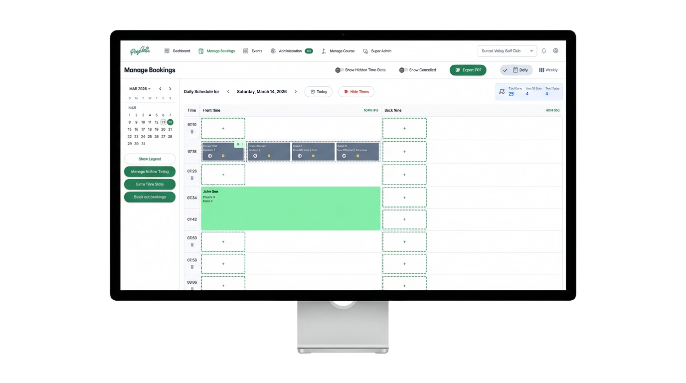 PlayGolf course management dashboard